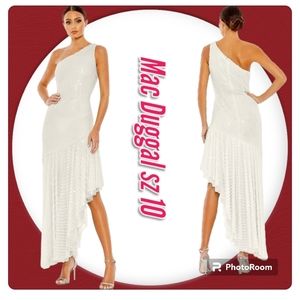 MAC DUGGAL DRESS ONE SHOULDER PEARL ASYMMETRICAL HEM MAXI DRESS